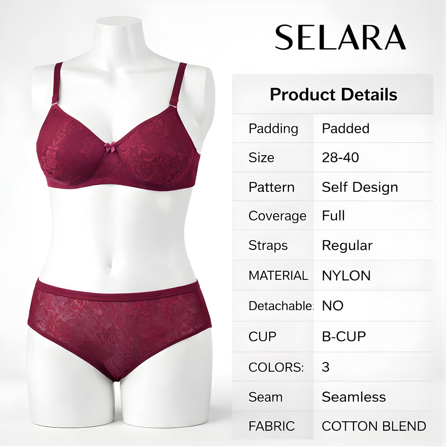 Stylish Women Lingerie Set with Lace Design | Padded Bra & Panty Set