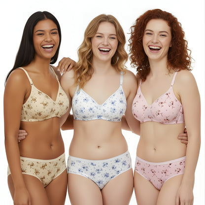 Women Padded Printed Bra Panty Set | Soft & Comfortable Designer Lingerie Set for Daily