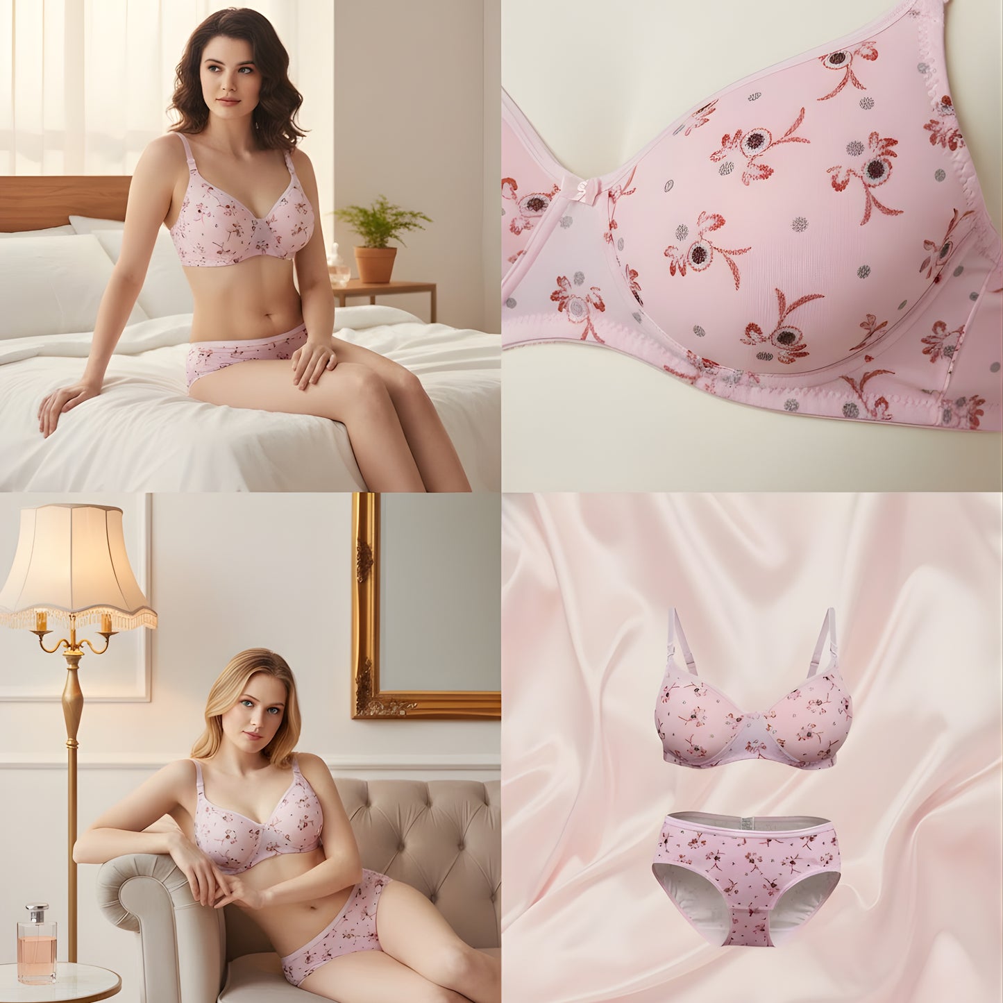 Women Padded Printed Bra Panty Set | Soft & Comfortable Designer Lingerie Set for Daily