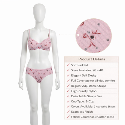 Women Padded Printed Bra Panty Set | Soft & Comfortable Designer Lingerie Set for Daily