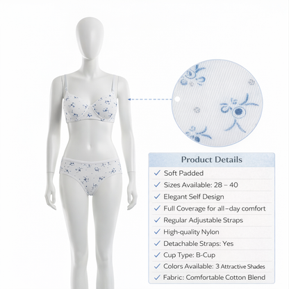Women Padded Printed Bra Panty Set | Soft & Comfortable Designer Lingerie Set for Daily