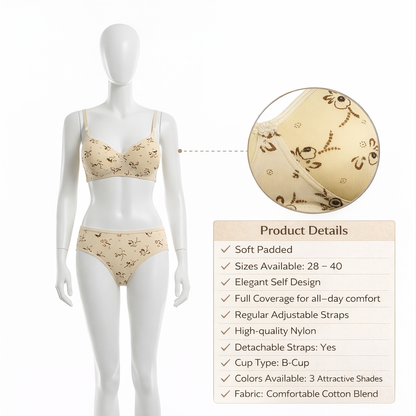 Women Padded Printed Bra Panty Set | Soft & Comfortable Designer Lingerie Set for Daily
