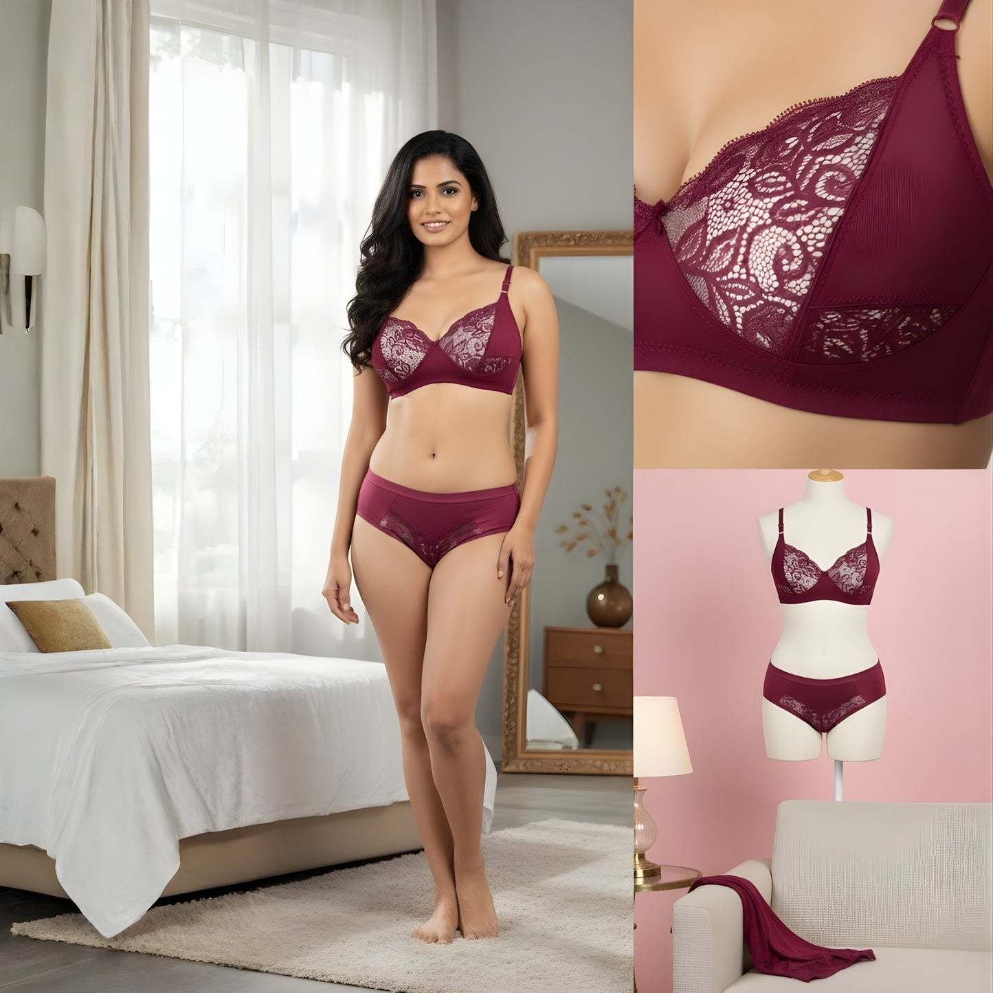 Women Lace Bra Panty Set | Soft & Comfortable Designer Lingerie Set for Daily