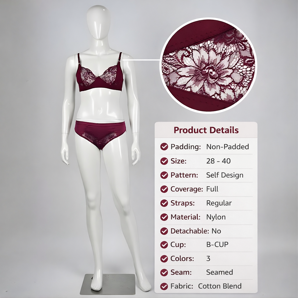Women Lace Bra Panty Set | Soft & Comfortable Designer Lingerie Set for Daily