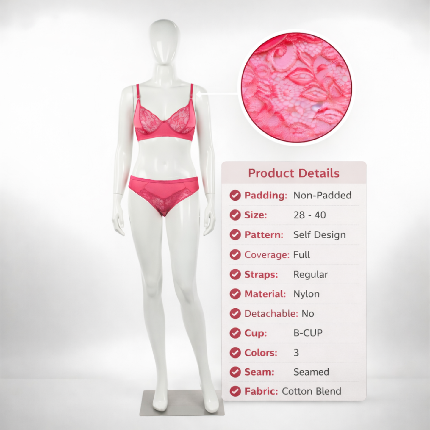 Women Lace Bra Panty Set | Soft & Comfortable Designer Lingerie Set for Daily